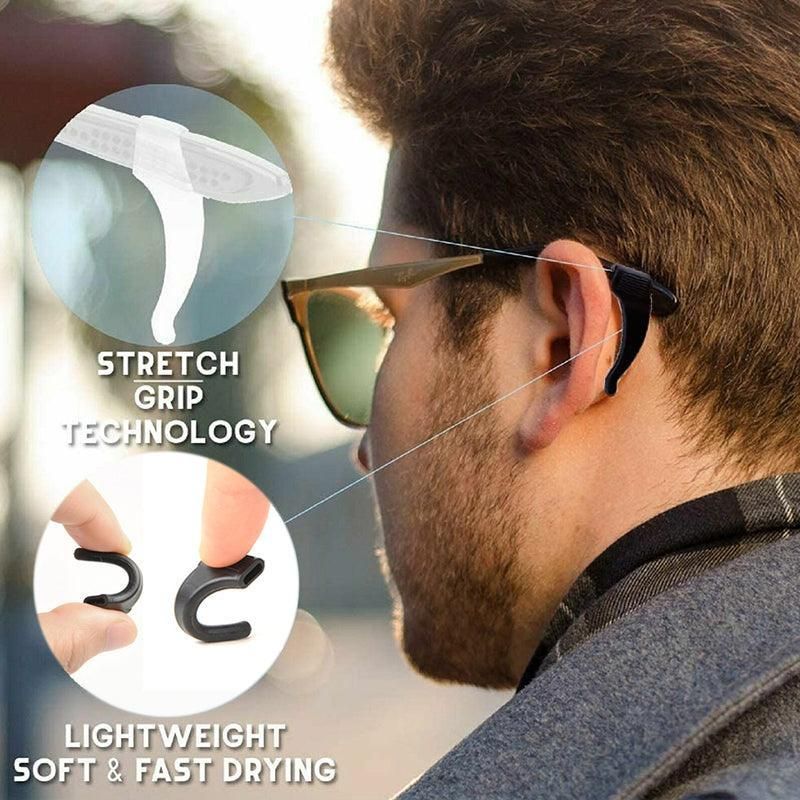 Silicone Glasses Ear Hooks Anti Slip Grip Spectacle Holder Sports Temple Tips - Black