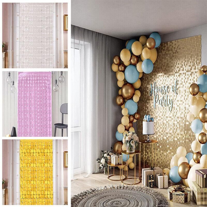 Rectangle Tinsel Curtain Shimmer Wall Backdrop 2M Length Party Decoration Sequin - Light Pink