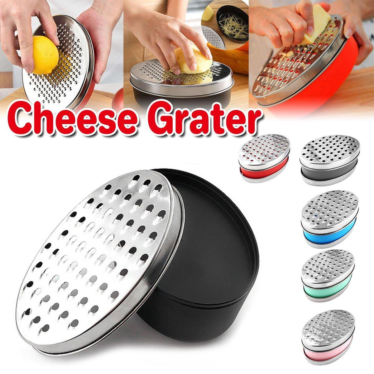 Stainless Steel Kitchen Cheese Grater with Container Storing Fruits Cheese Box - Grey