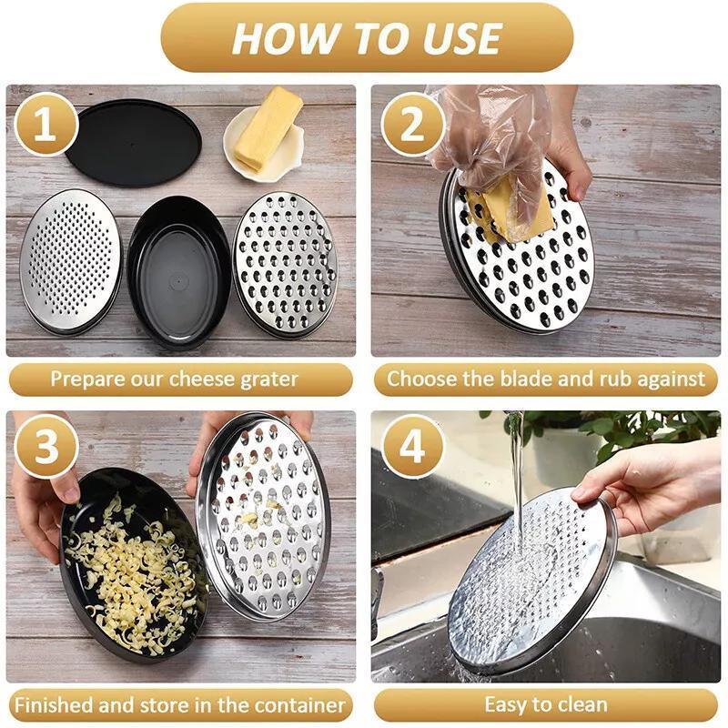 Stainless Steel Kitchen Cheese Grater with Container Storing Fruits Cheese Box - Pink