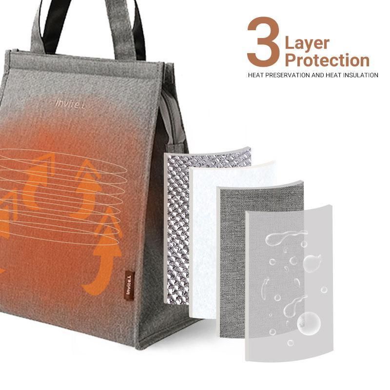 M Size Lunch Bag Thermal Insulated Box Bento Pouch Food Tote Work School Picnic - Grey