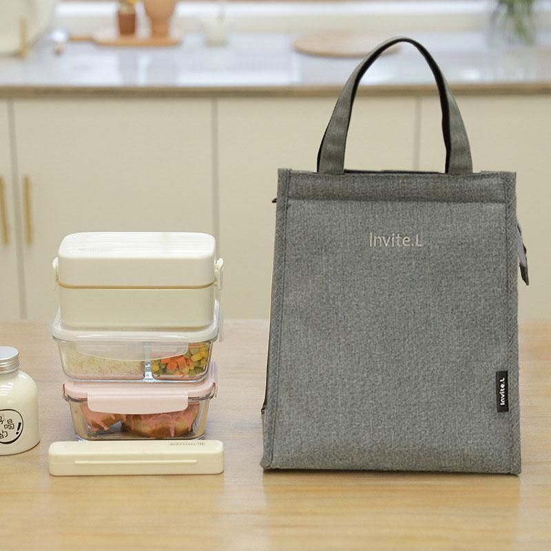 M Size Lunch Bag Thermal Insulated Box Bento Pouch Food Tote Work School Picnic - Grey