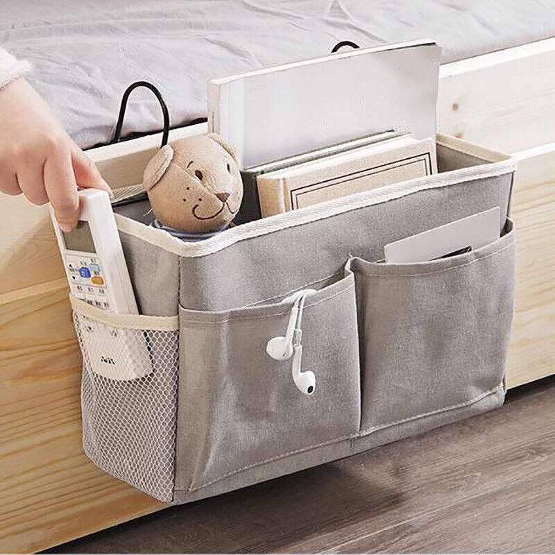Hanging Bedside Storage Caddy with Pockets for Bunk Bed Dorm Couch Organizing - Grey Triangle