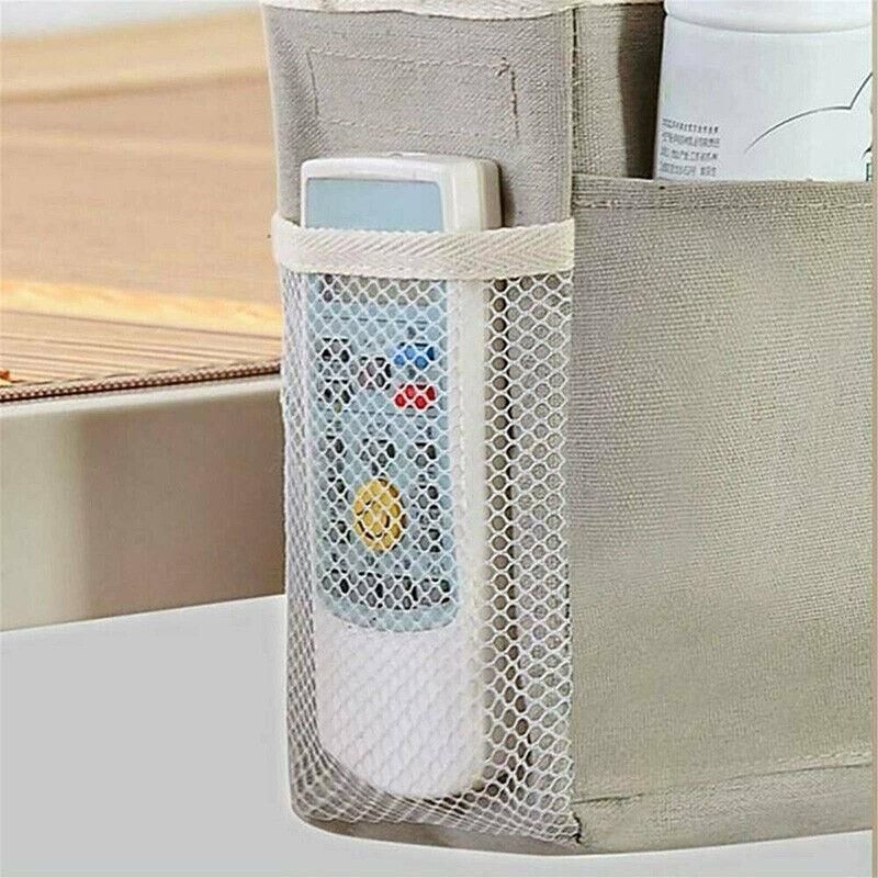 Hanging Bedside Storage Caddy with Pockets for Bunk Bed Dorm Couch Organizing - Grey Triangle