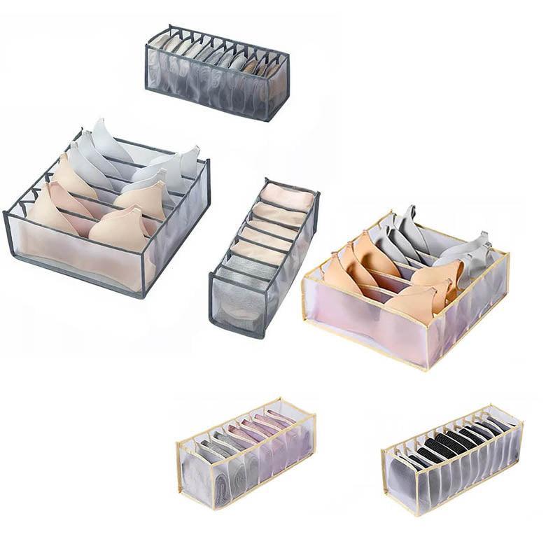 Foldable Drawer Organizer Divider Bra Sock Underwear Storage Closet Wardrobe - Grey with 11 Boxes