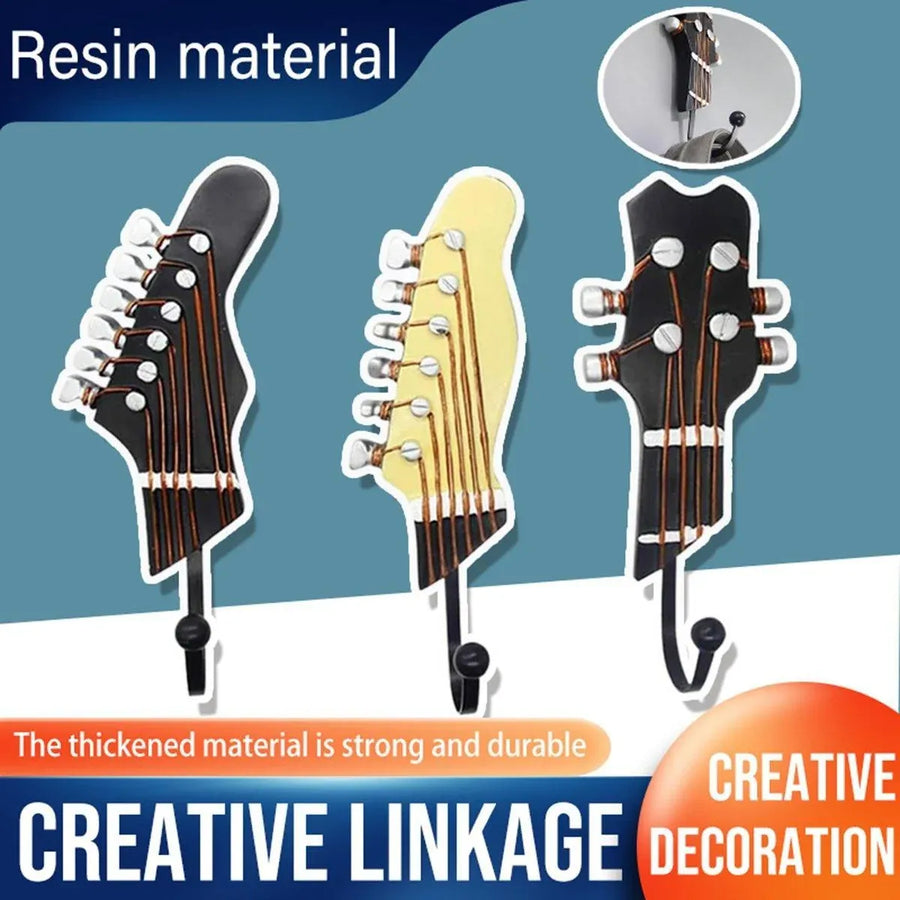 3pcs Guitar Theme Decorative Hooks Wall Mounted Hooks for Home and Office Use