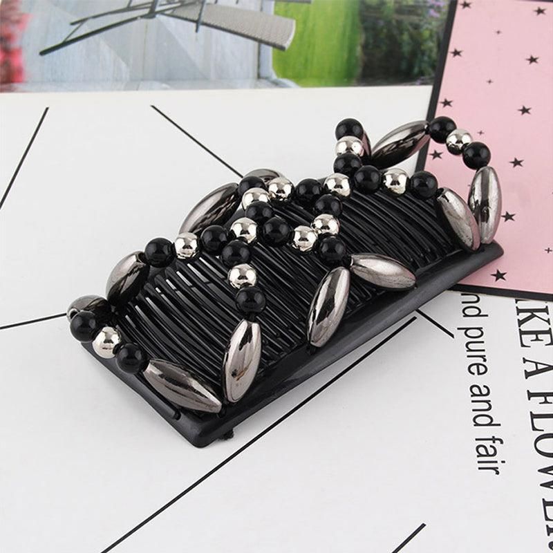 Beaded Stretchy Easy Magic Hair Comb Elastic Double Hair Clip Hair Accessories - White