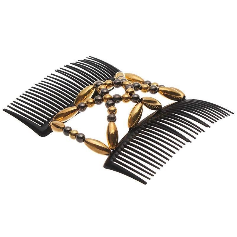 Beaded Stretchy Easy Magic Hair Comb Elastic Double Hair Clip Hair Accessories - White