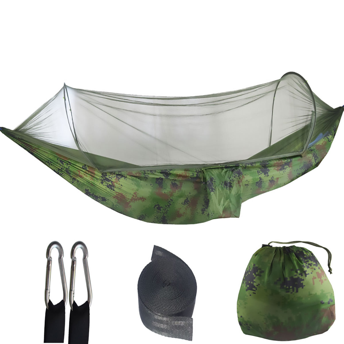 Camping Hammock Tent Set Double Outdoor Hanging Bed With Mosquito Net For Travel - Army green