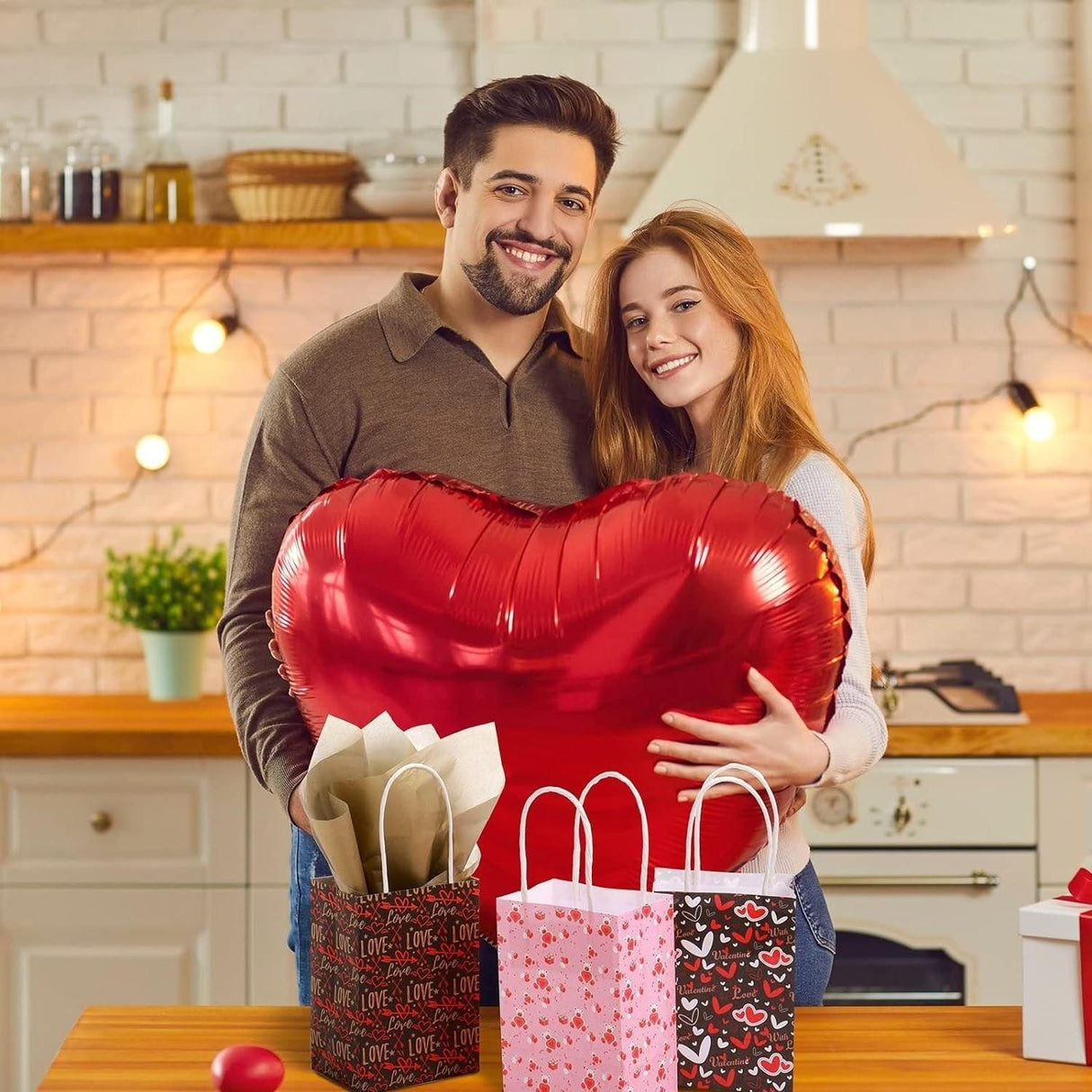 30x Valentines Day Love-Themed Tote Bag Elegant Kraft Paper Handbag Lightweight - Y167