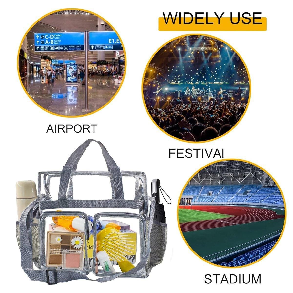 Clear Tote Bag Plastic Transparent Purse Handbag Zipper Security Event Stadium - Black