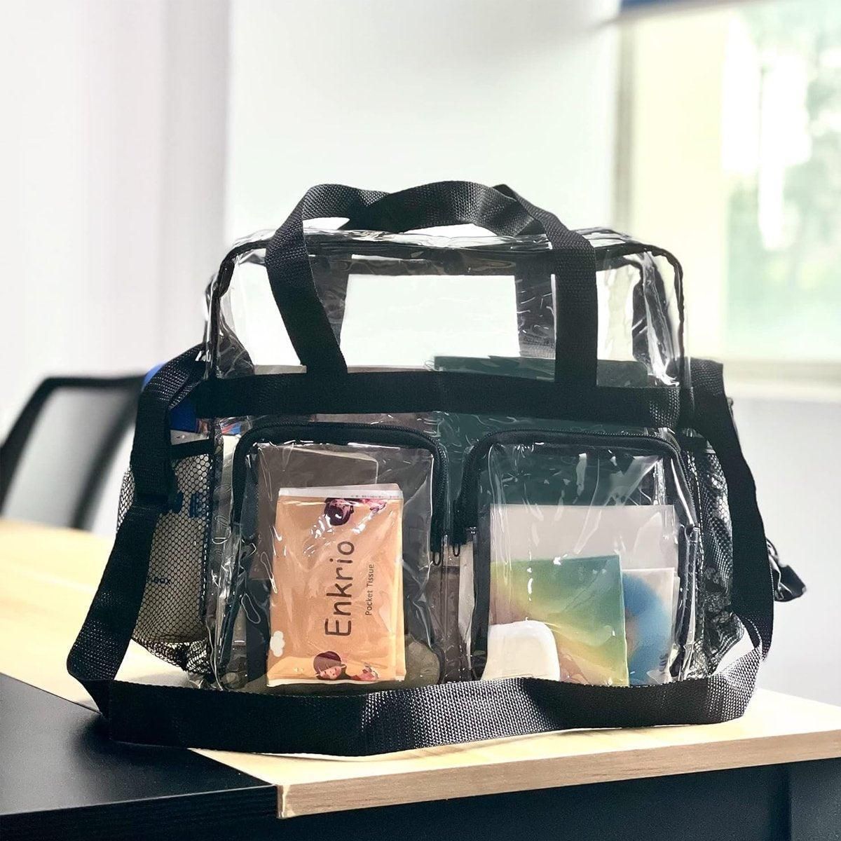 Clear Tote Bag Plastic Transparent Purse Handbag Zipper Security Event Stadium - Black