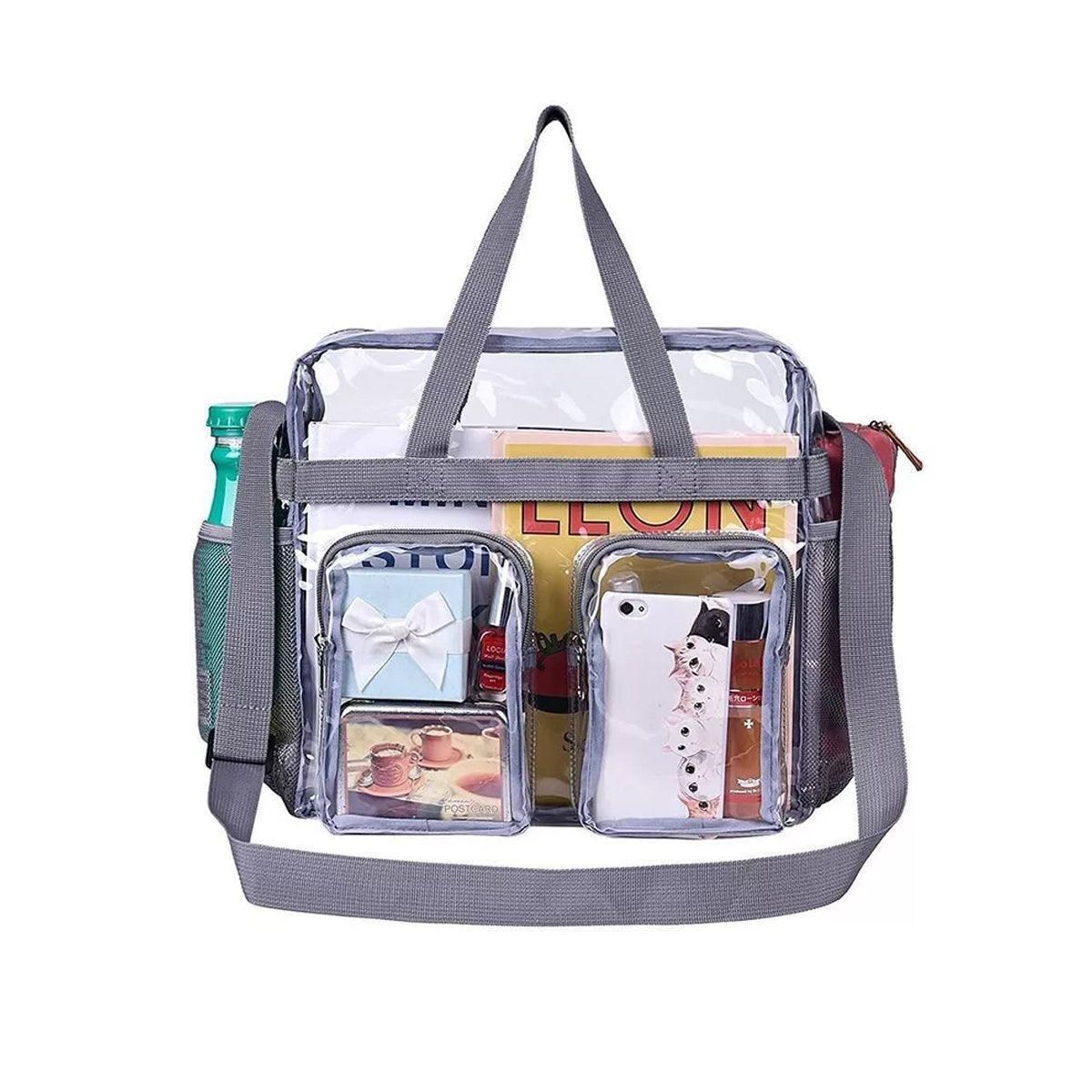 Clear Tote Bag Plastic Transparent Purse Handbag Zipper Security Event Stadium - Black