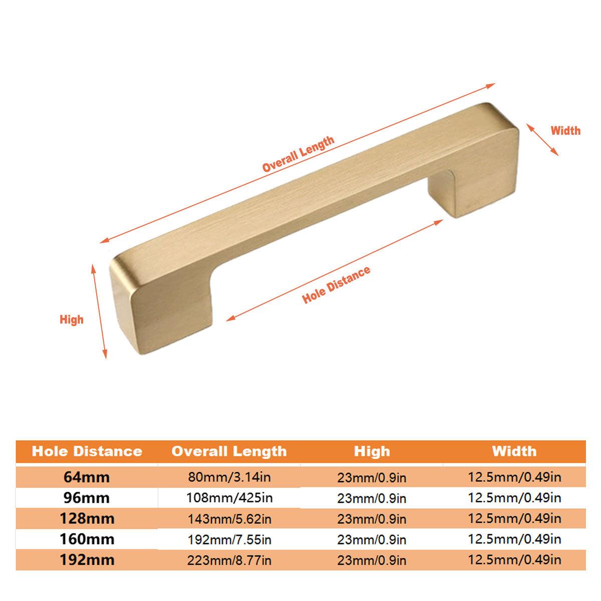Modern Simple Handle Wardrobe Cabinet Drawer Pull All Copper Gold Door Handle - 128mm