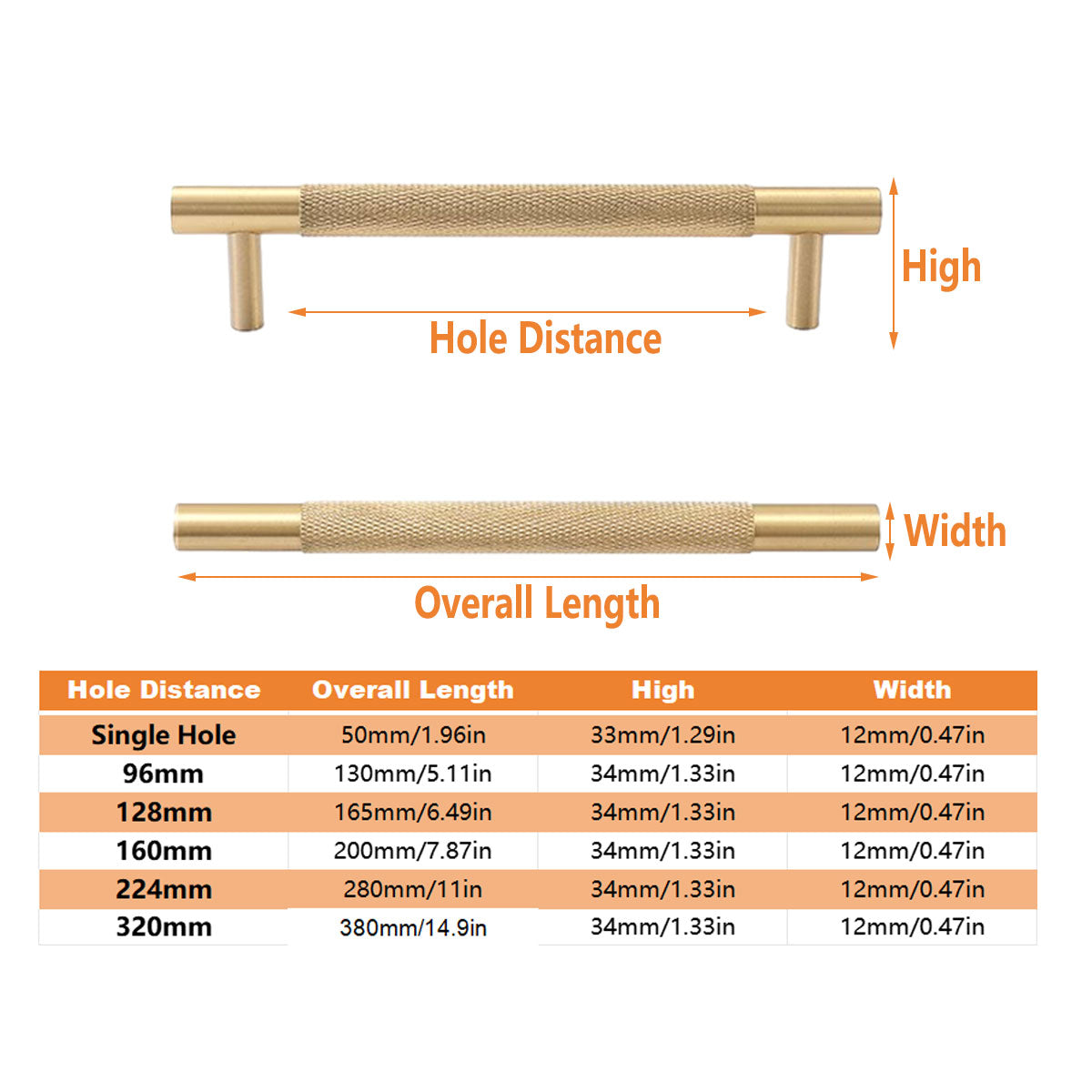 Light Luxury Cabinet Handle Full Copper Gold Straight Knurled Drawer Door Pull - 320mm