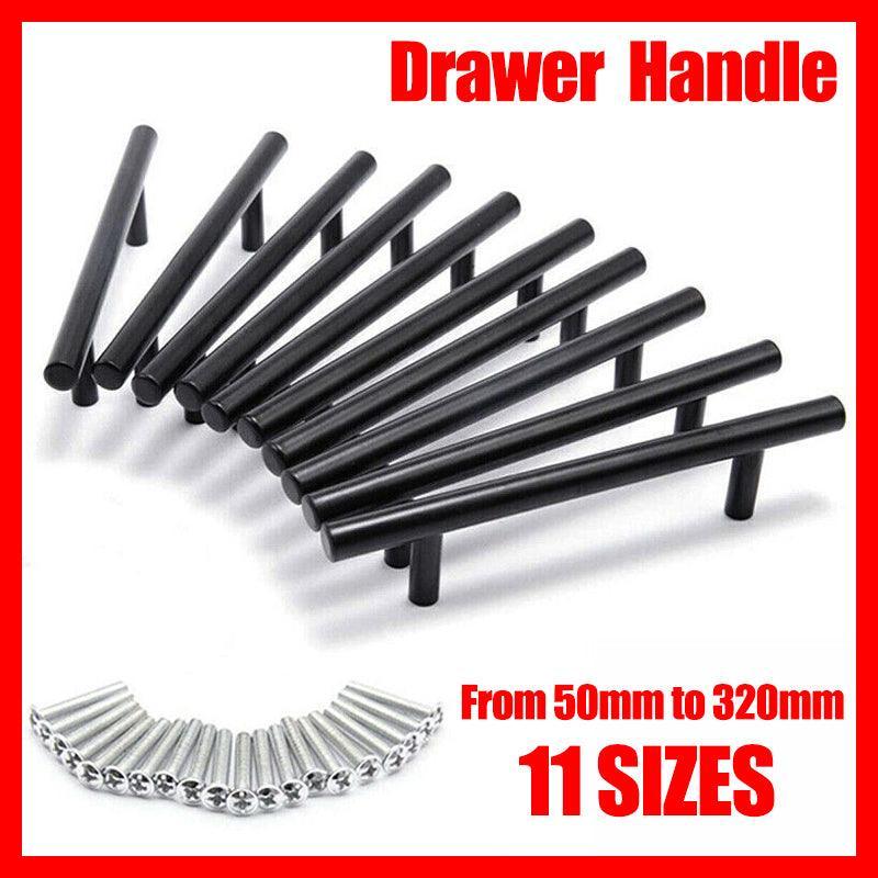 5PCS Black Kitchen Cabinet Door Handles Stainless Steel Door Drawer Pull T Bar - 450mm/288mm