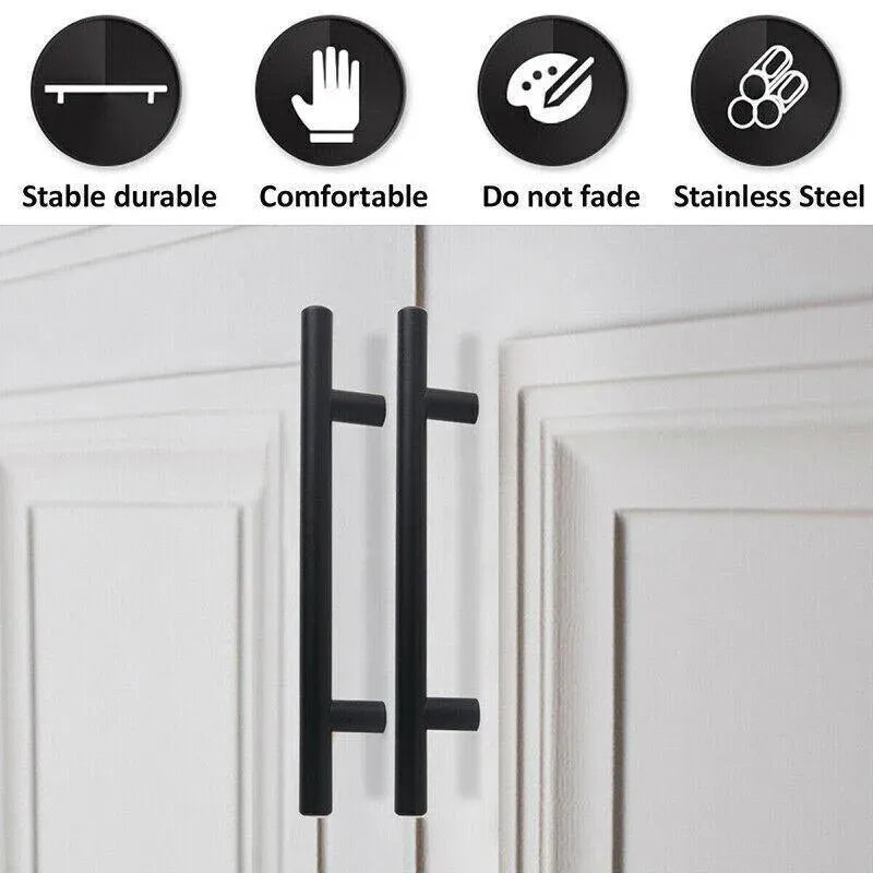 5pcs Silver Kitchen Cabinet Door Handles Stainless Steel Door Drawer Pull T Bar - 300mm/192mm