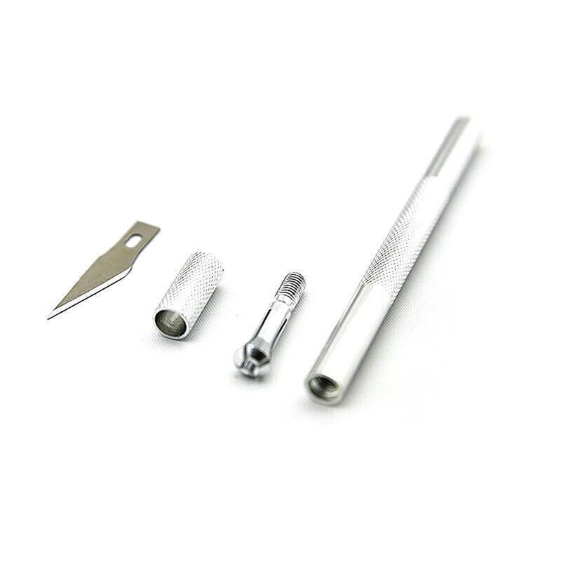 Craft Knife with 5 Blades Metal Handle Cutter Engraving Hobby Scalpel Tool - Blue