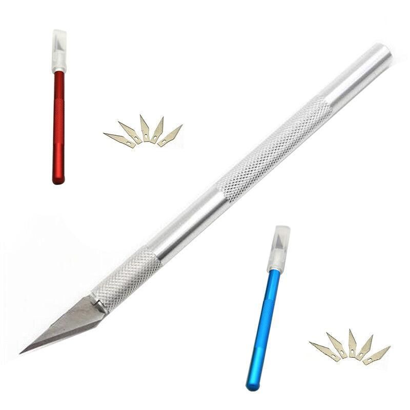Craft Knife with 5 Blades Metal Handle Cutter Engraving Hobby Scalpel Tool - Red