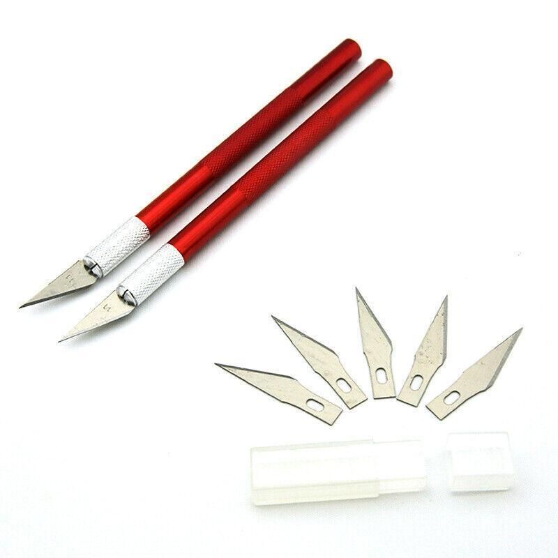 Craft Knife with 5 Blades Metal Handle Cutter Engraving Hobby Scalpel Tool - Red
