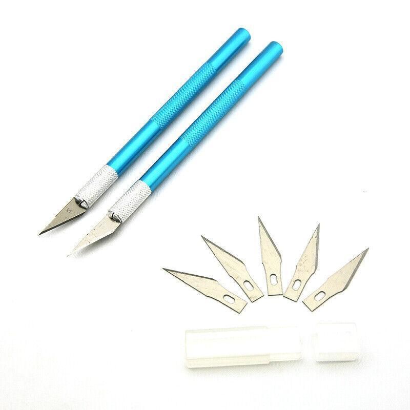 Craft Knife with 5 Blades Metal Handle Cutter Engraving Hobby Scalpel Tool - Silver