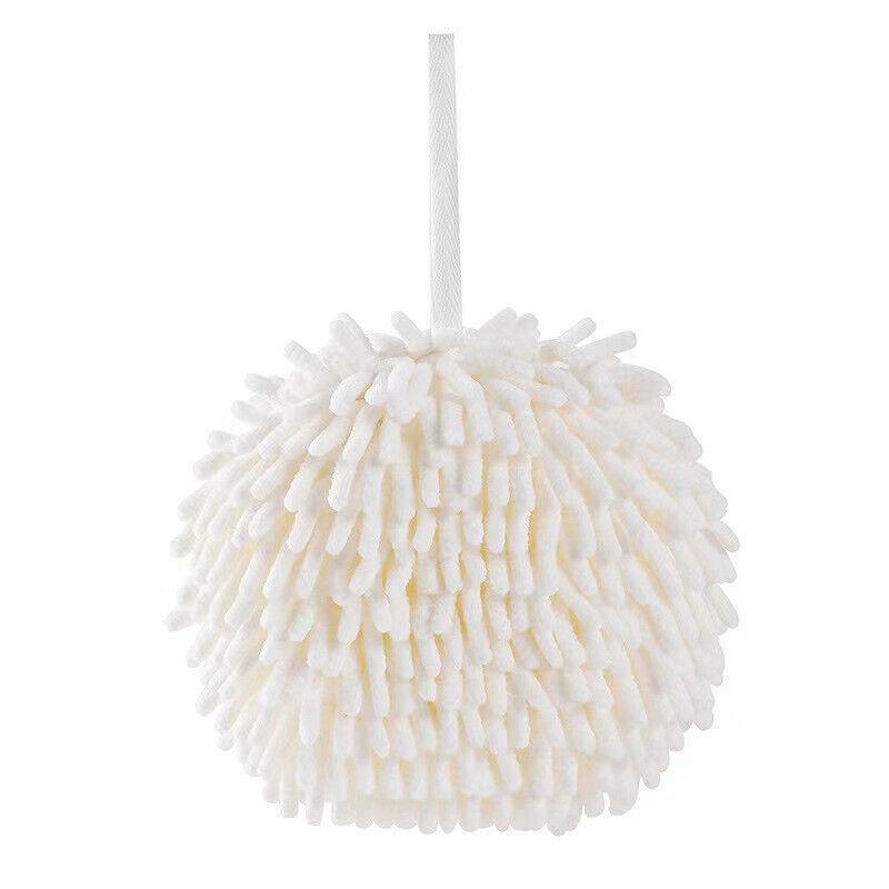 Chenille Hanging Ball Towel for Kitchen Bathroom Hand Drying Absorbent Cloth - White