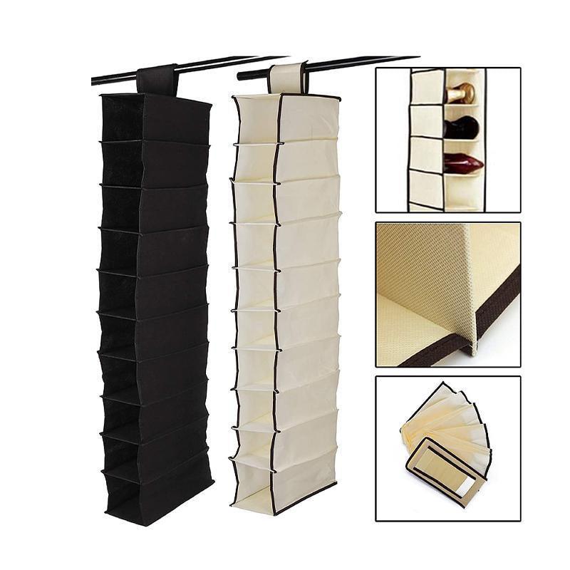 10 Tier Clothes Organiser Wardrobe Hanging Storage Closet Shoes Hanger Bag AU - Black