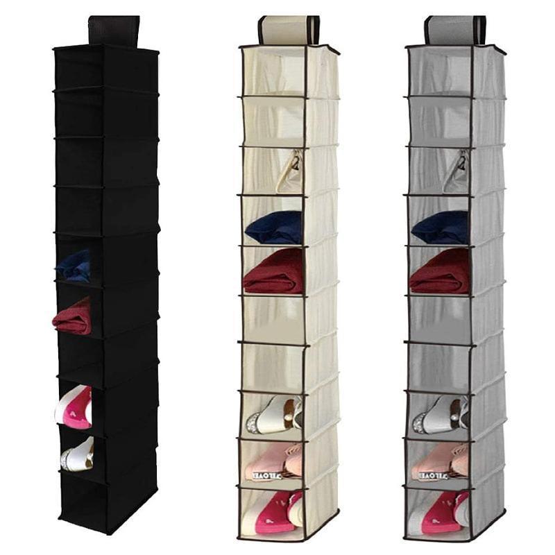 10 Tier Clothes Organiser Wardrobe Hanging Storage Closet Shoes Hanger Bag AU - Beige
