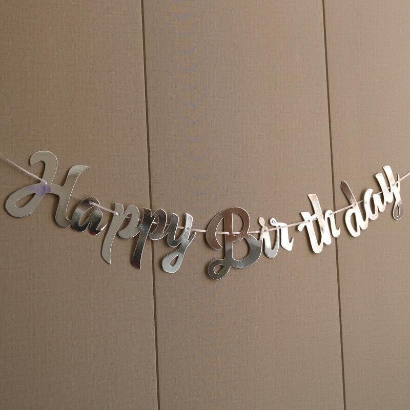 Happy Birthday Party Banner Decorations in Rose Gold Silver or Gold Bunting Garland - Gold