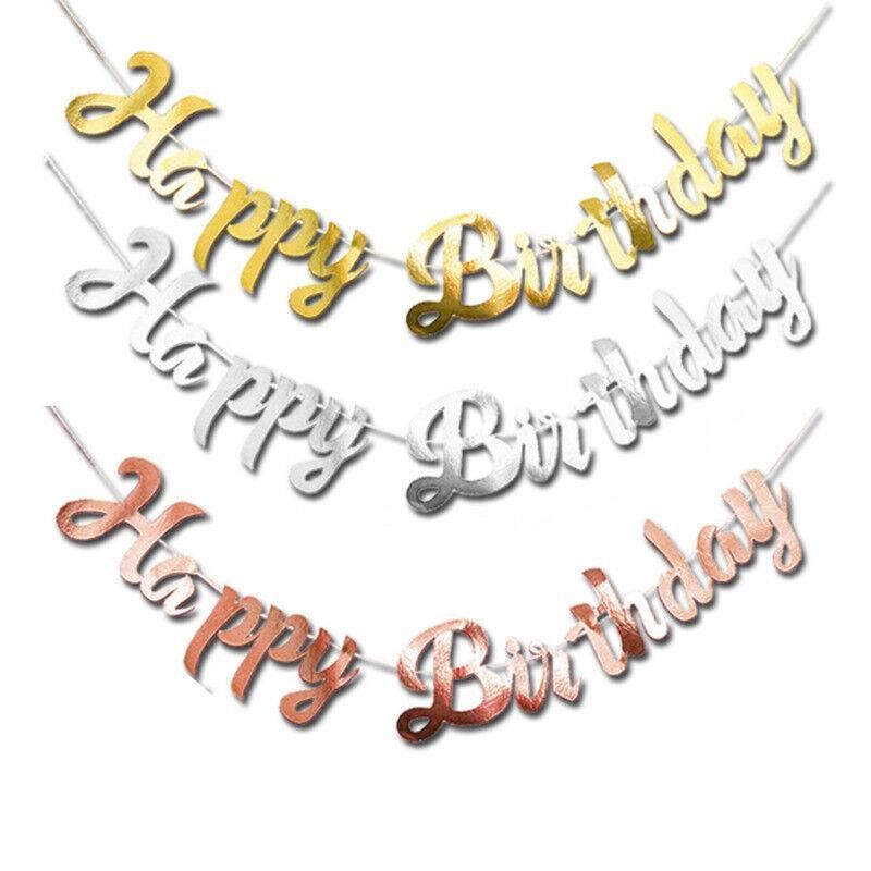 Happy Birthday Party Banner Decorations in Rose Gold Silver or Gold Bunting Garland - Rose Gold