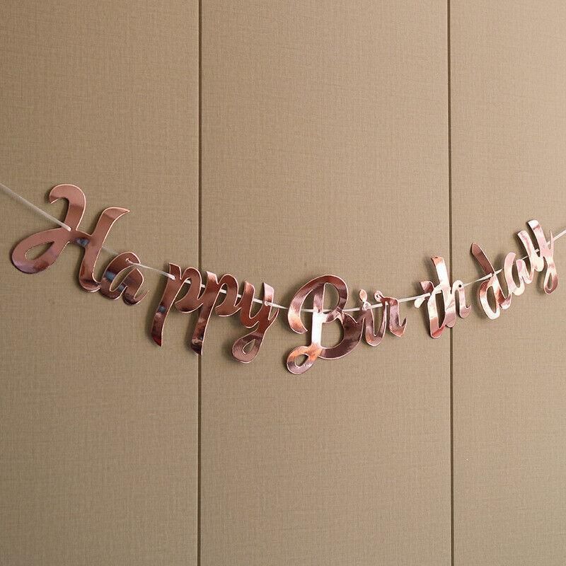 Happy Birthday Party Banner Decorations in Rose Gold Silver or Gold Bunting Garland - Rose Gold