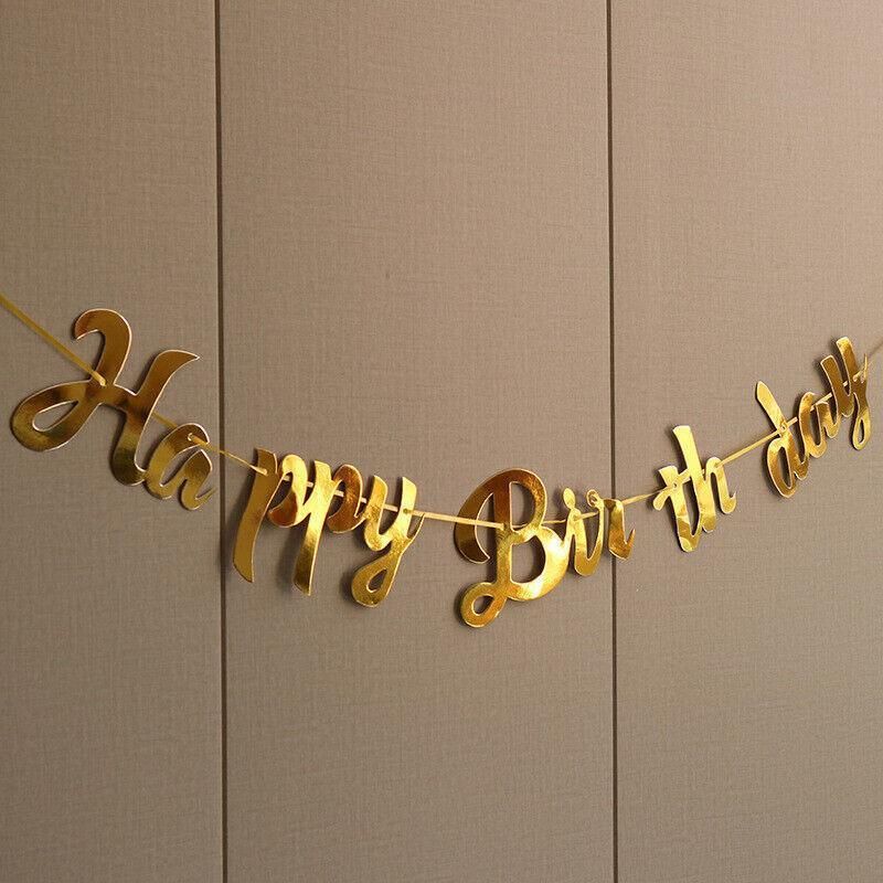 Happy Birthday Party Banner Decorations in Rose Gold Silver or Gold Bunting Garland - Rose Gold