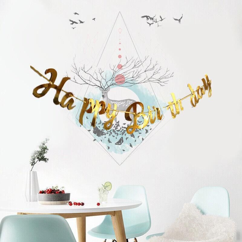 Happy Birthday Party Banner Decorations in Rose Gold Silver or Gold Bunting Garland - Rose Gold