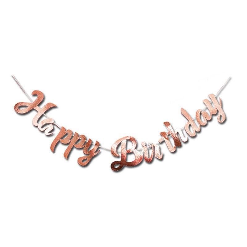 Happy Birthday Party Banner Decorations in Rose Gold Silver or Gold Bunting Garland - Rose Gold