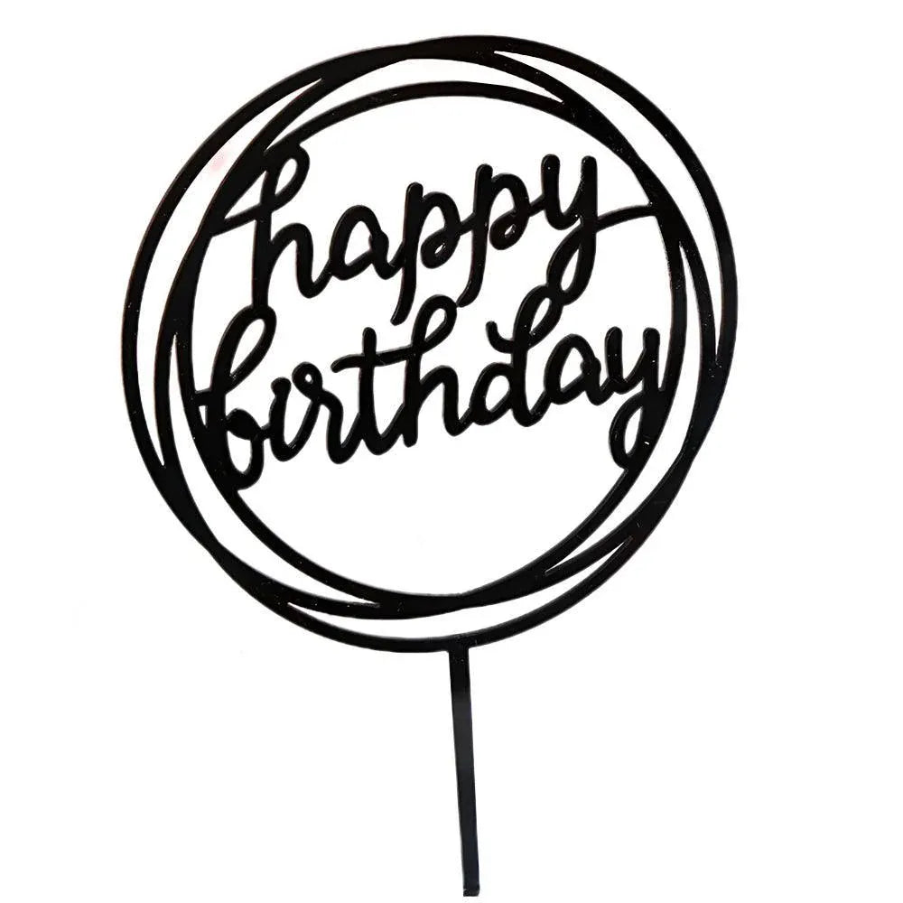 Happy Birthday Acrylic Cake Topper Cake Decoration Golden Silver Party - Black-Bicircle Birthday