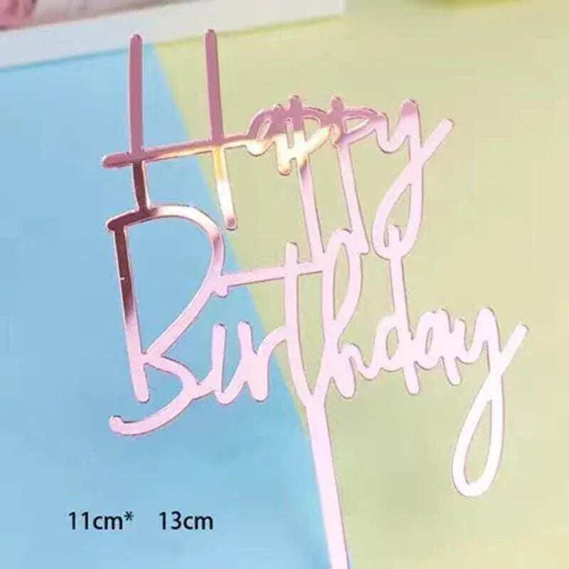 Happy Birthday Acrylic Cake Topper Cake Decoration Golden Silver Party - Black-Bicircle Birthday