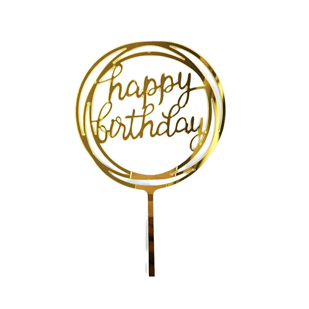 Happy Birthday Acrylic Cake Topper Cake Decoration Golden Silver Party - Gold-Bicircle