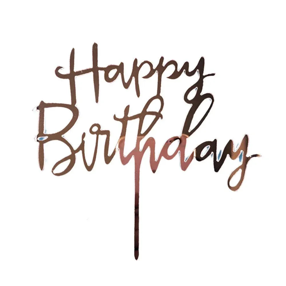 Happy Birthday Acrylic Cake Topper Cake Decoration Golden Silver Party - Rose Gold-Acrylic Birthday
