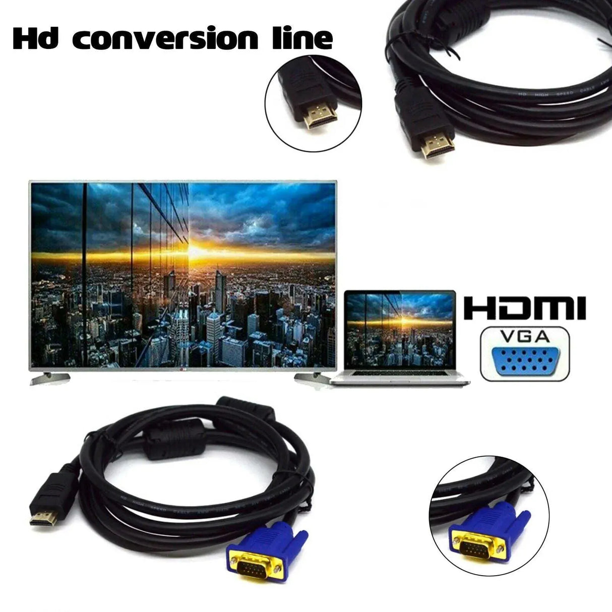 Hdmi Male To Vga Male Cable Adapter Monitor Lead Hd 15Pin 1080P Converter Laptop