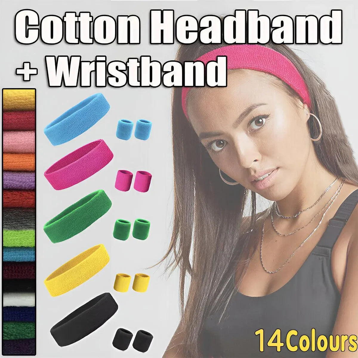 Wristbands Headband Sweatbands Sweat Band For Sport Tennis Badminton Yoga Cotton - Orange