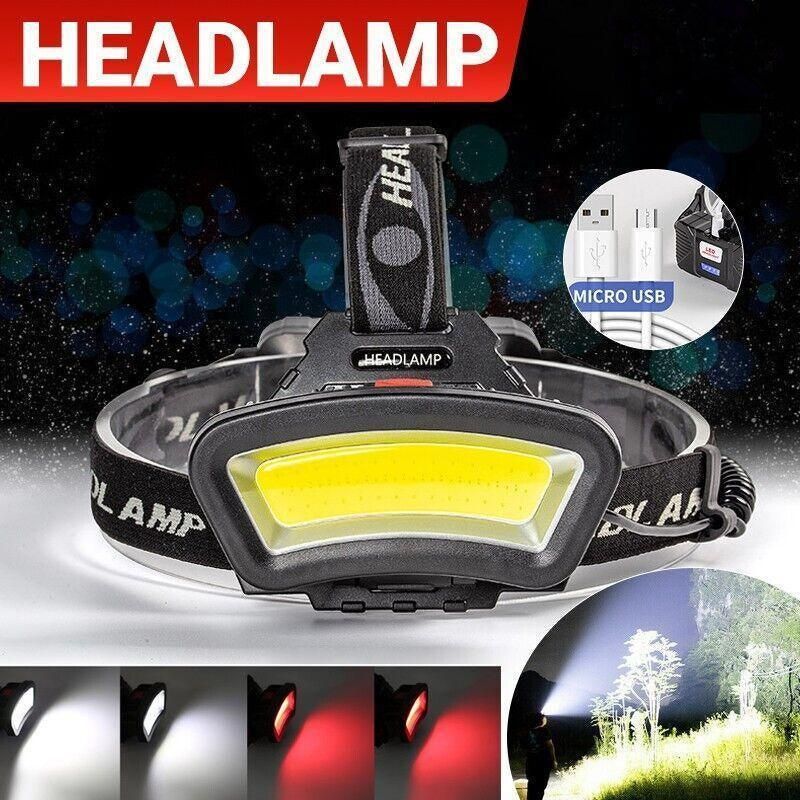 100000Lm USB Rechargeable COB+LED Headlamp Torch for Work