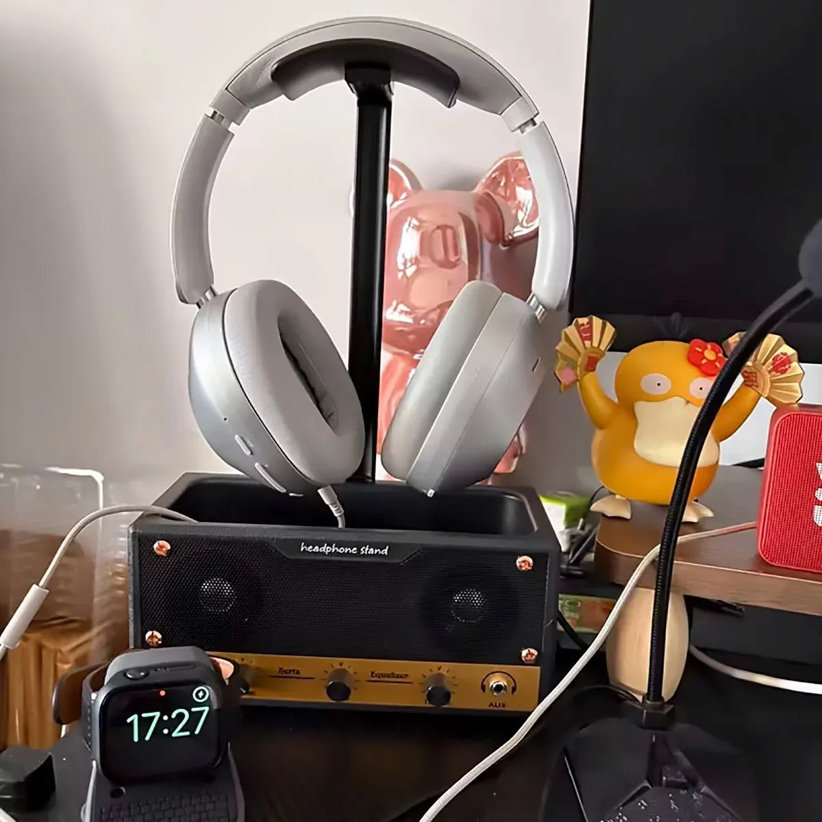 Vintage Speaker Shaped Headphone Stand Holder with Storage Box