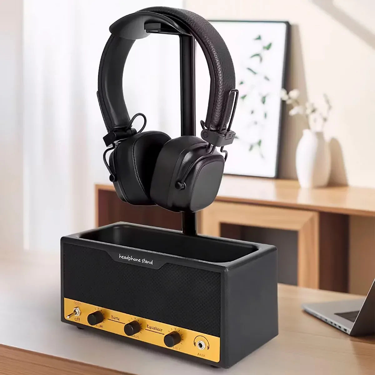 Vintage Speaker Shaped Headphone Stand Holder with Storage Box