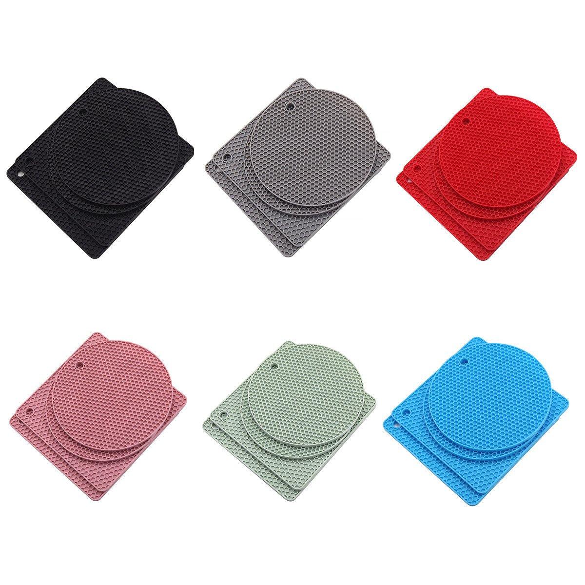 4pcs Silicone Honeycomb Heat Resistant Mats Table Cup Pot Coasters Home Kitchen - Blue