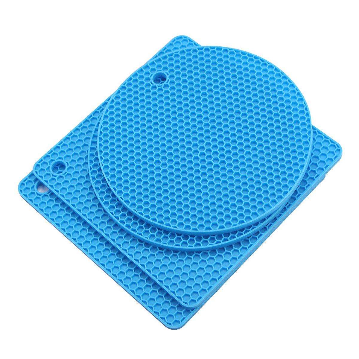 4pcs Silicone Honeycomb Heat Resistant Mats Table Cup Pot Coasters Home Kitchen - Blue