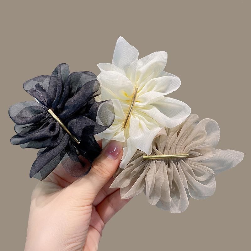 Chiffon Headdress Flower Hairpin Woman Sweet party hair Claw styling Hair Clips - Beige