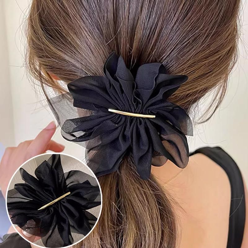 Chiffon Headdress Flower Hairpin Woman Sweet party hair Claw styling Hair Clips - Black