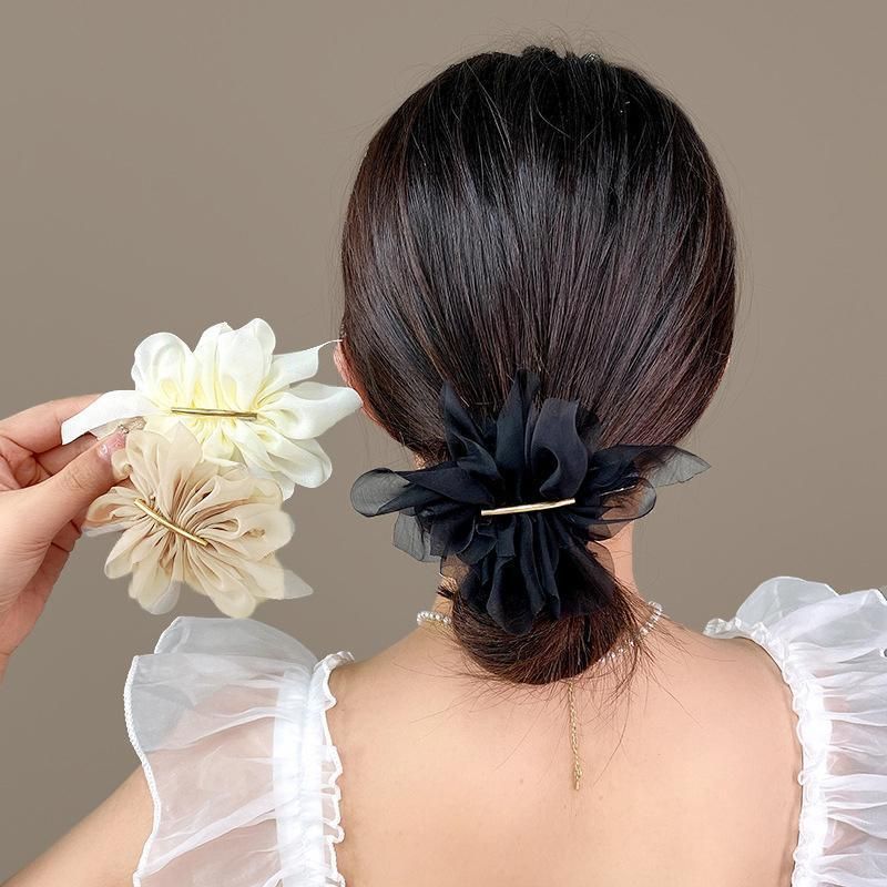 Chiffon Headdress Flower Hairpin Woman Sweet party hair Claw styling Hair Clips - Black