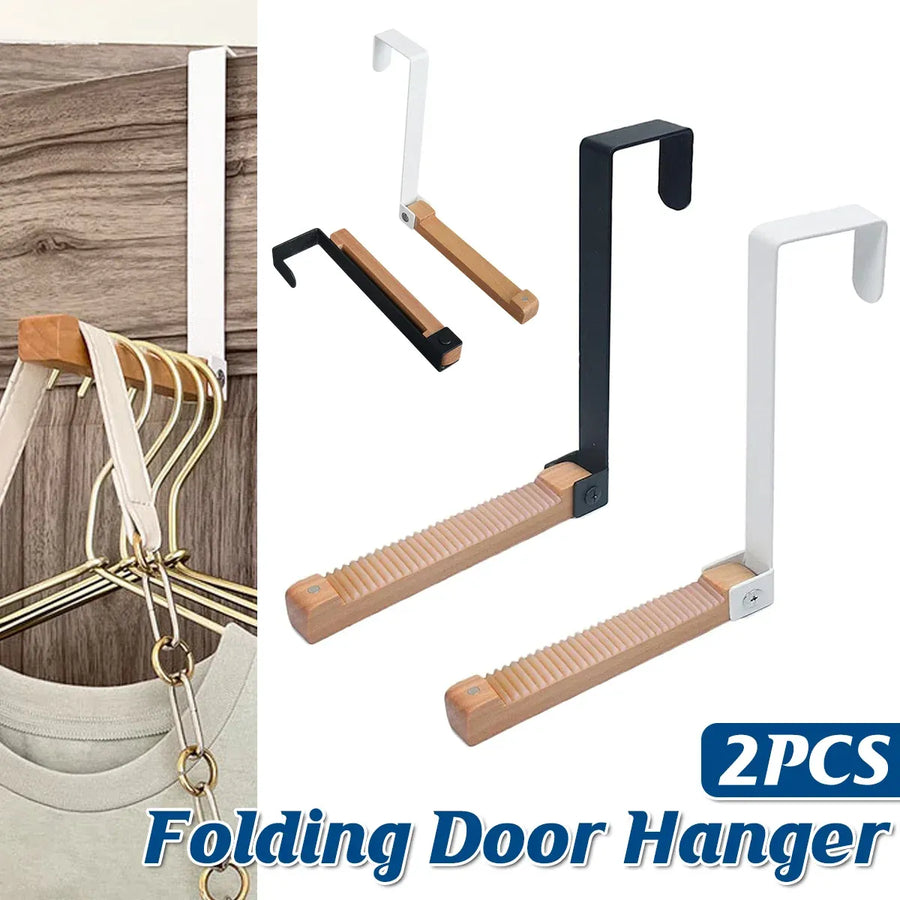 2PCS Over Door Clothes Hanger Folding Hook Closet Garment Storage Organizer