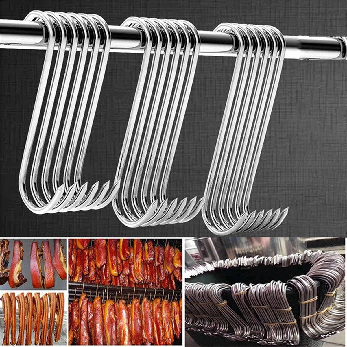 10PCS Steel S Meat Hooks for Beef Pork Lamb Roast Duck BBQ Grill Oven Hanging - L
